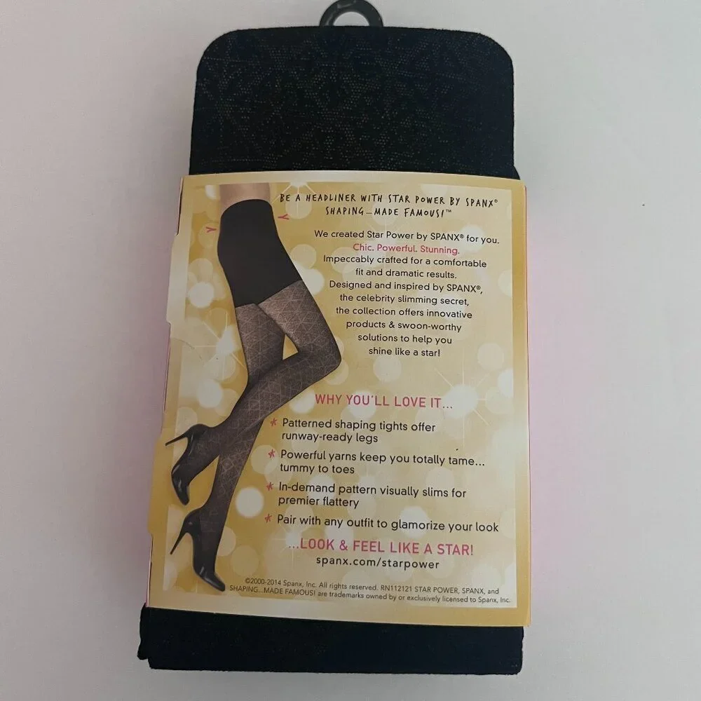 Star Power by Spanx Center Stage Patterned Shaping Tights Black Size E